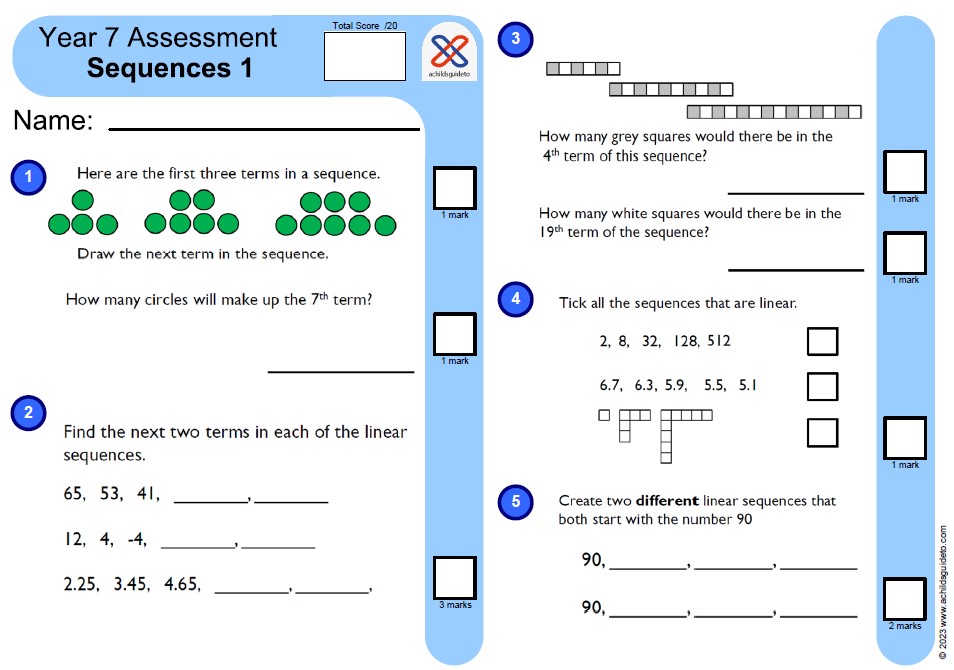 Three practice assessments on sequences.
